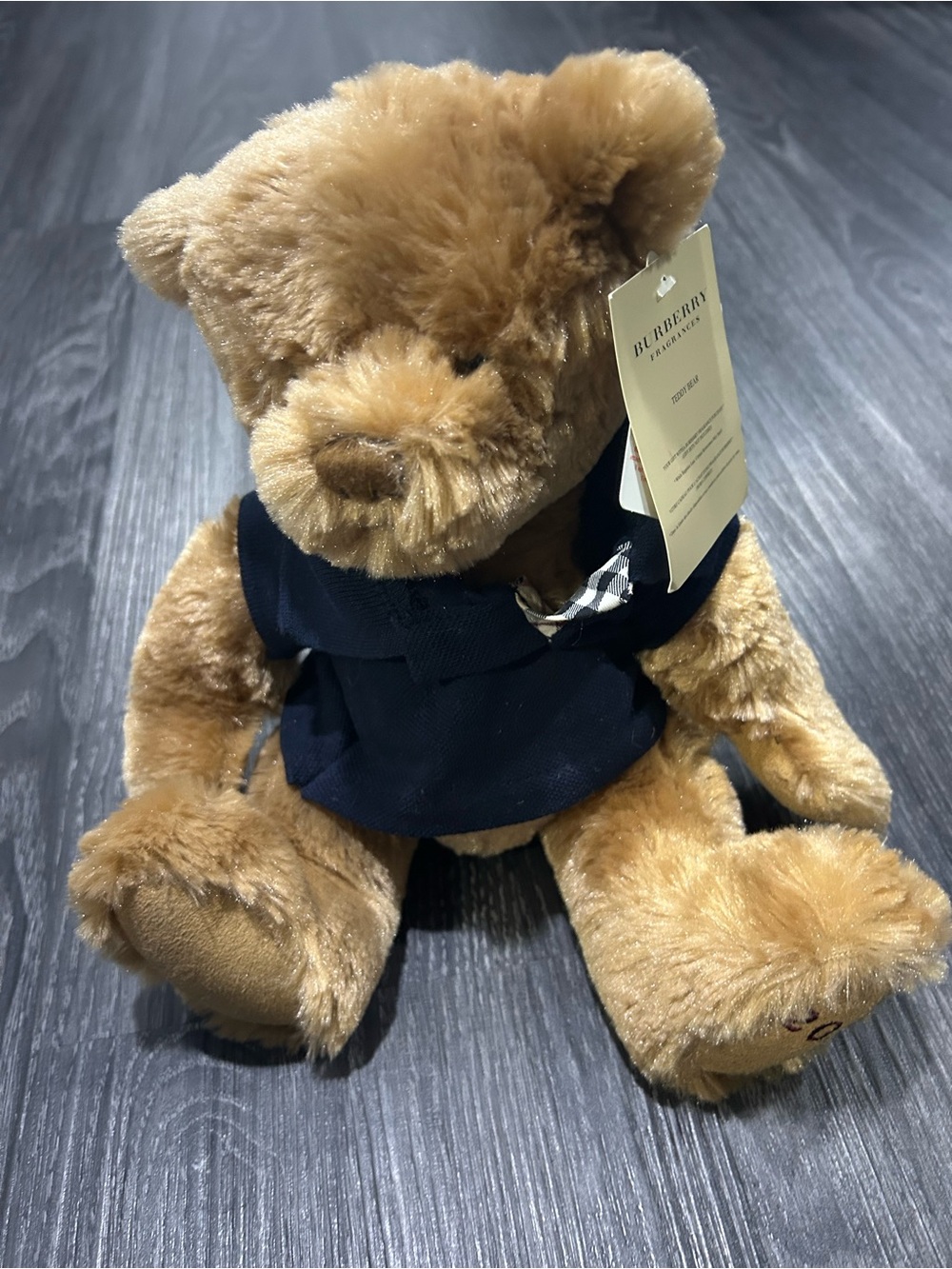 Burberry Brown Plush Bear with Navy Check Collar - NWT